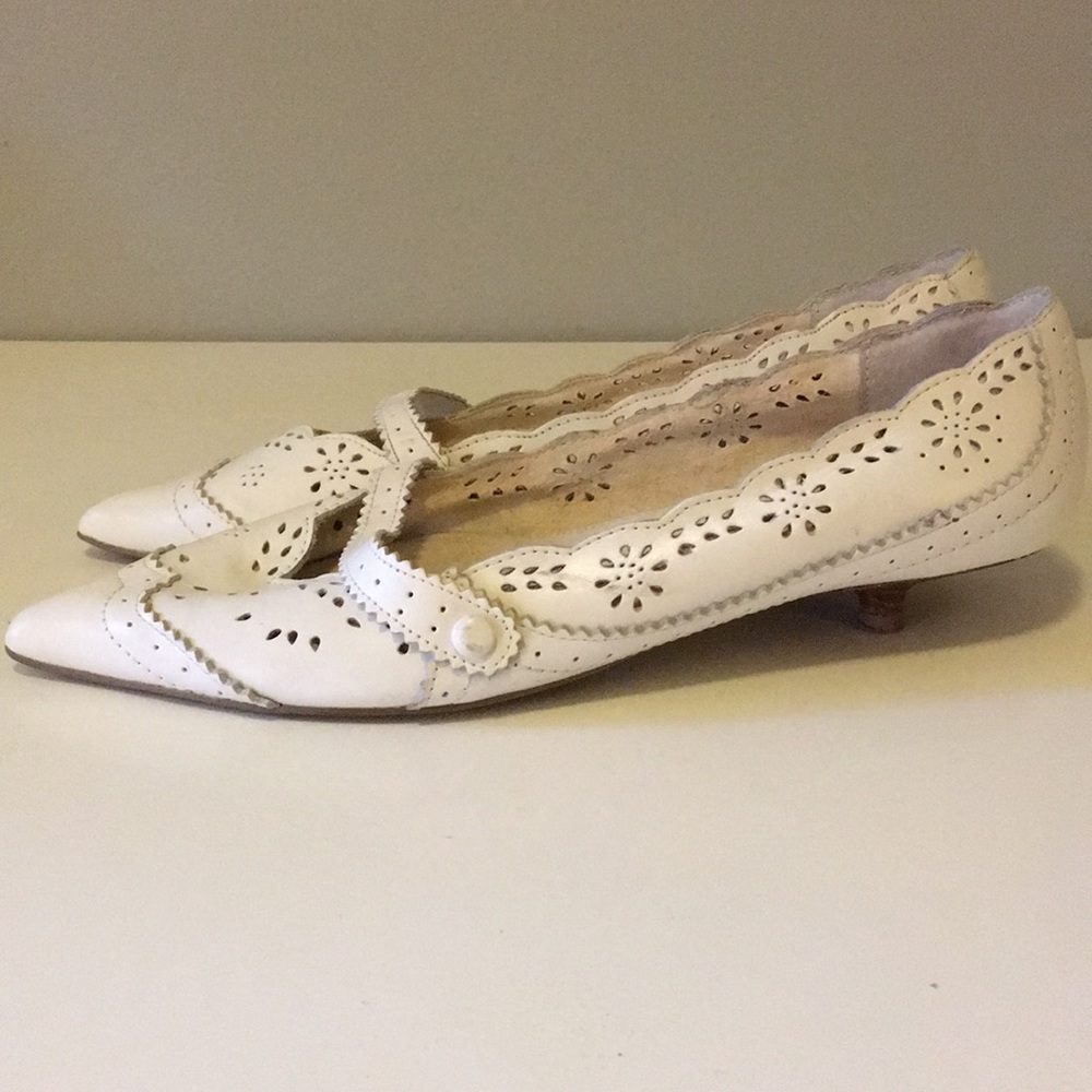 White kitten heel shoes